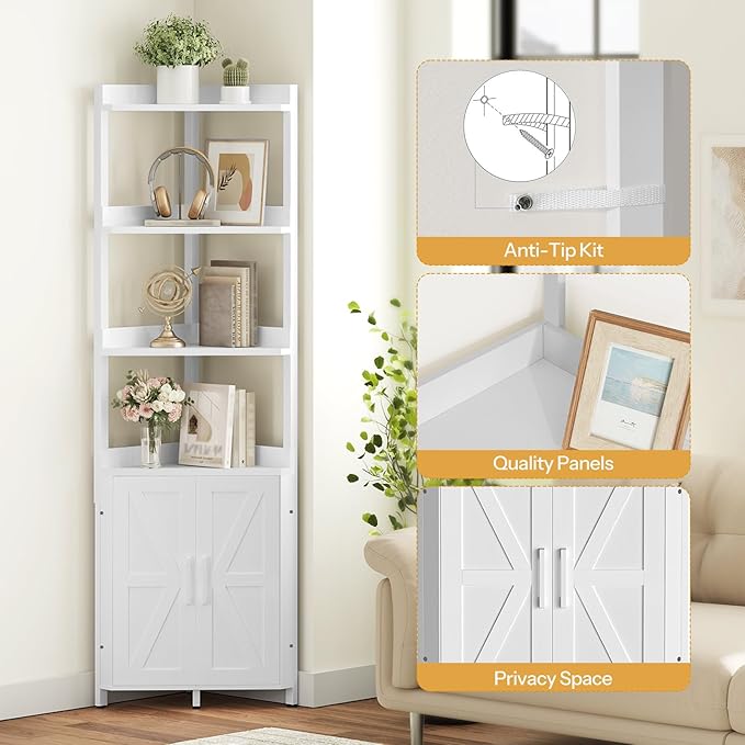 HOOBRO Corner Shelf with Storage, Tall Corner Cabinet, 5-Tier Bookshelf Stand