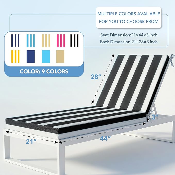 L'AGRATY Outdoor Lounge Chaise Cushion: 72x21x3 Inch Waterproof Lounge Chair