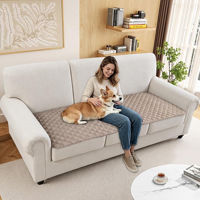 Dog Couch Cover for Sofa 100% Waterproof Faux Linen Sofa Covers for 3 Cushion