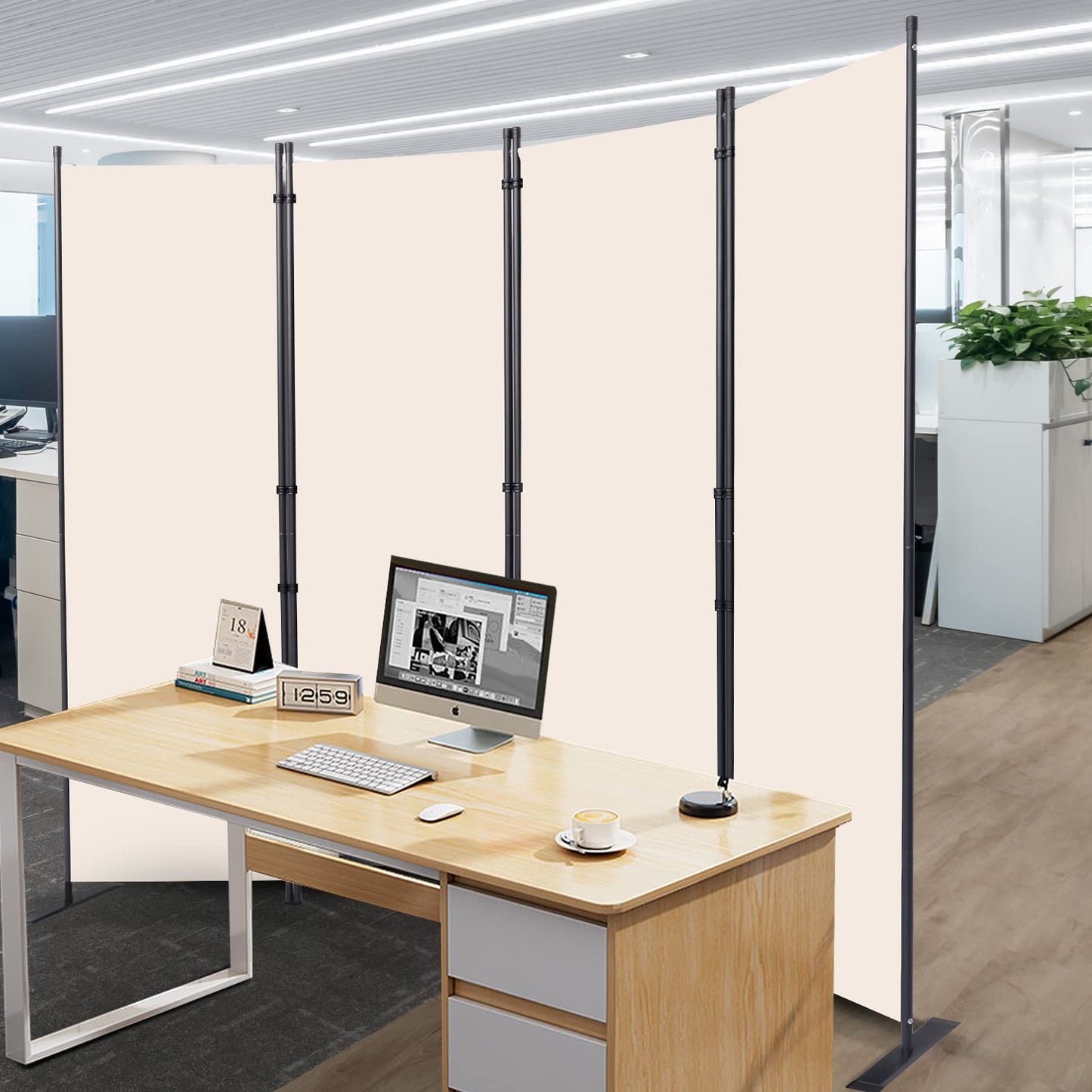 CHOSENM Room Divider, 4 Panel Folding Privacy Screens with Wider Support Feet, 6 Ft Portable Room Partition for Room Separator, 88" W X 71" H, Beige