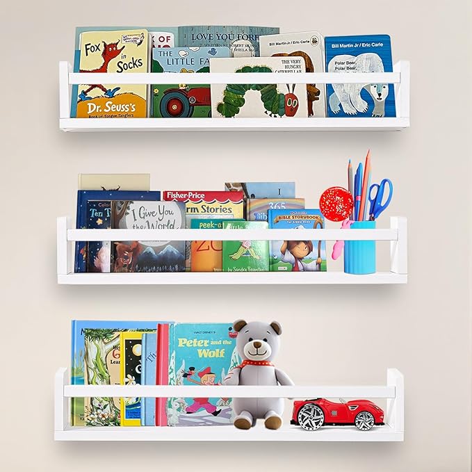 AZSKY Nursery Bookshelves White, 24 Inch Floating Bookshelves