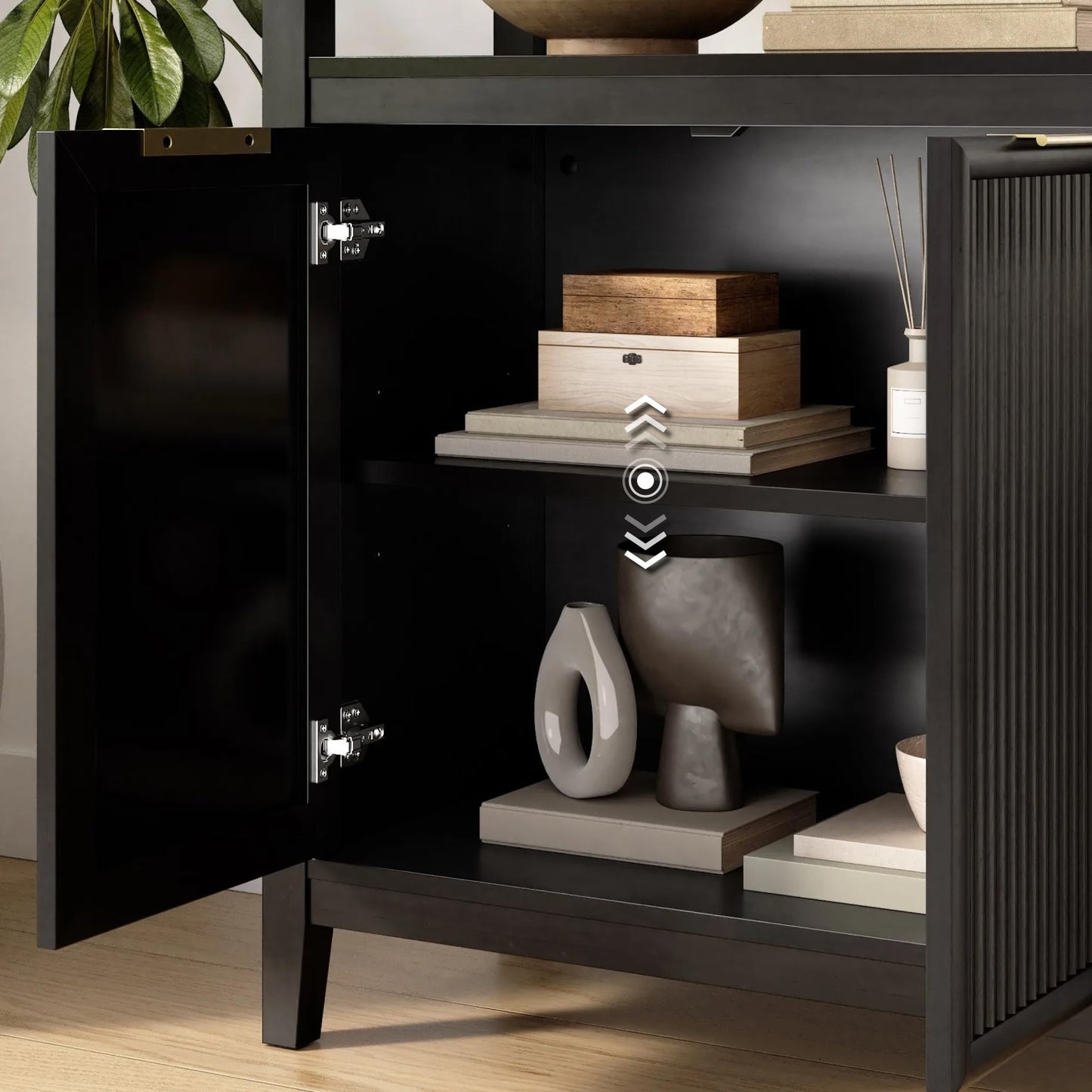 Bush Home 54-inch Office Desk with Storage and 5 Shelf Bookcase with Doors, Home Office Furniture, Camille Collection, Onyx Birch