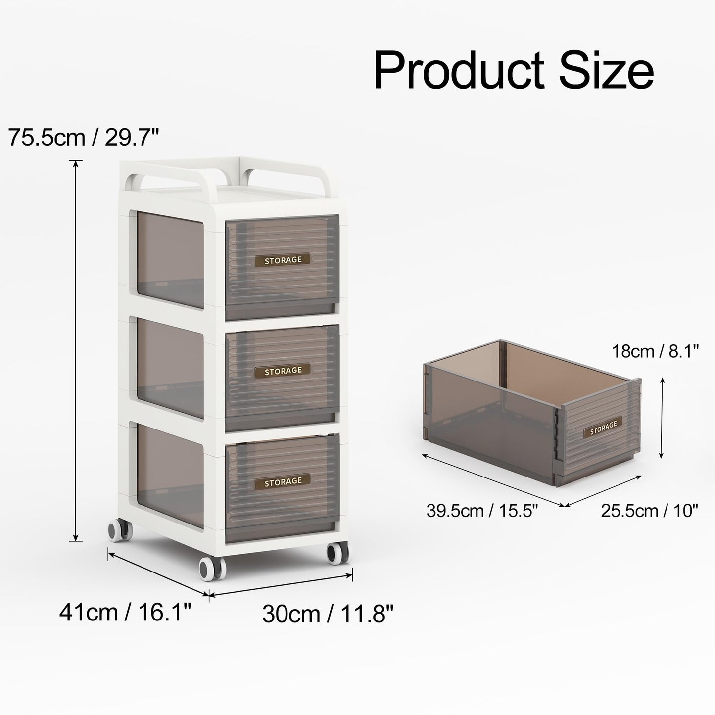 ZHYOCOGY Bathroom Storage with Drawers, 11.8" Wide Wide Slim Storage Cabinet with Wheels for Small Spaces, Narraw Cart for Kitchen Office Bedroom Dinning Room Under Desk, 29.7" Tall