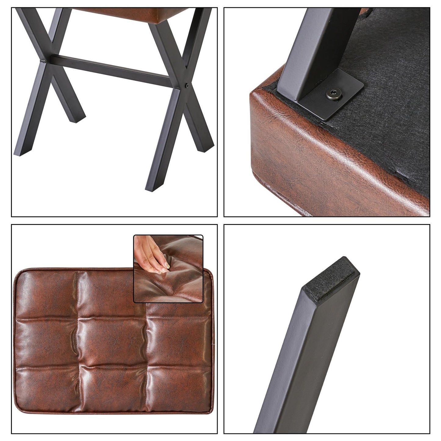 IBUYKE Square Makeup Stool with X-Leg Foot Rest, PU Footrest, Ottoman Seat, Multi-Use as Small Side Table, for Bedroom, Living Room, Light Brown LG-71J