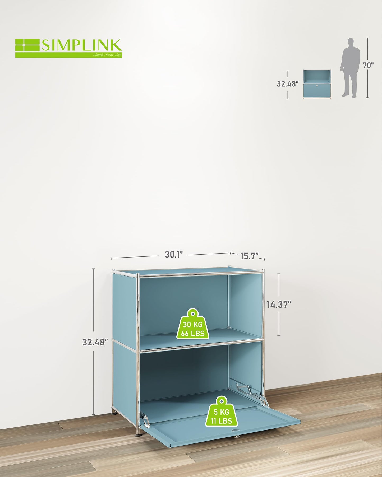 Simplink 32.5-Inch Flip-Top Side Table & Buffet Cabinet with Detachable Wheels, Ample Storage, DIY Corner Bookshelf, Wall Shelf, Cube Organizer, Bedside Table – Modern Home Decor, Blue