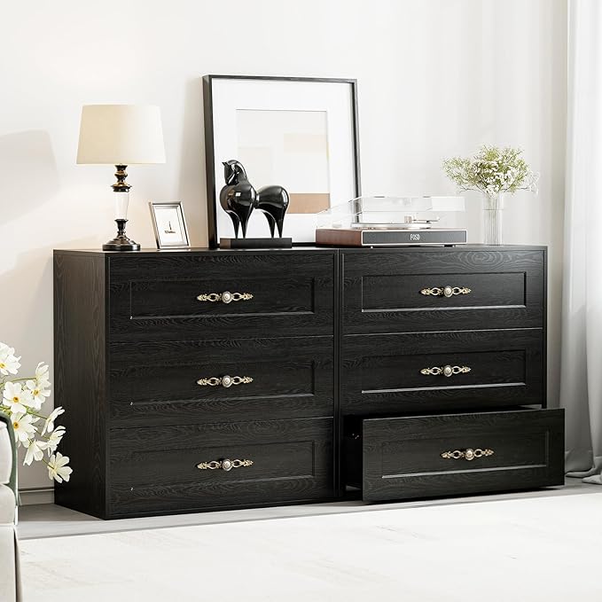 Wooden Dresser with 6 Large Drawers, Storage Cabinet Organizer Sideboard