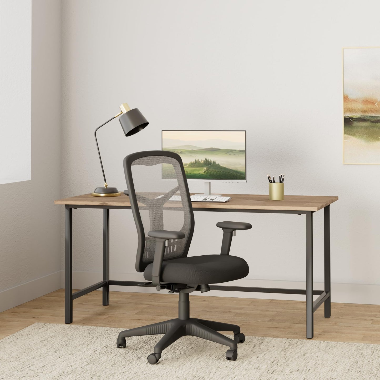 Office Star ProGrid High Back Manager's with Adjustable Seat Height, 2-to-1 Synchro Tilt Control and Seat Slider, Icon Black Fabric