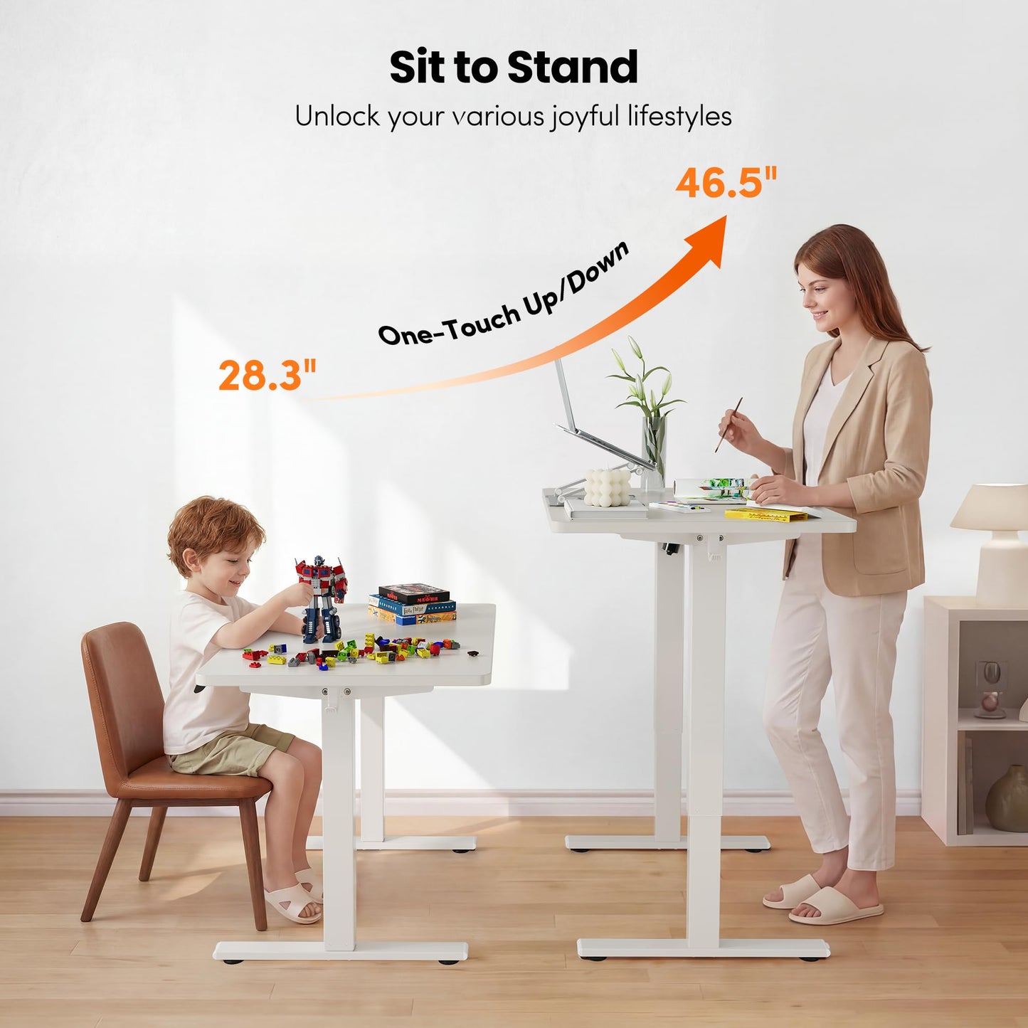 FEZIBO One-Piece Standing Desk, 32"x20" Seamless Tabletop Electric Height Adjustable for Home Office, Study Rooms & Multi-Device Workstations, White