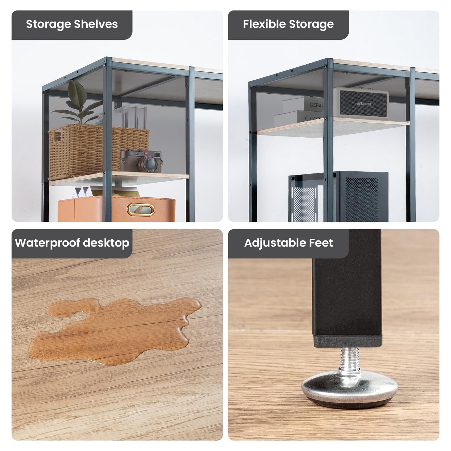 MINOSYS 47-inch Computer Desk with Storage Shelf - Gray Ideal Gaming Desk for Bedrooms, Small Spaces, and Home Offices Modern Writing Desk for PCs.