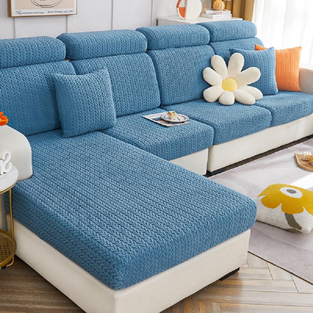 Yoovat Sofa Covers Soothing Home Sofa Covers Sofa Hero Covers Couch Cushion Covers for Dogs Stretch Couch Covers Slipcovers for Couches and Sofas (Wheat-Blue,Chaise Cover)