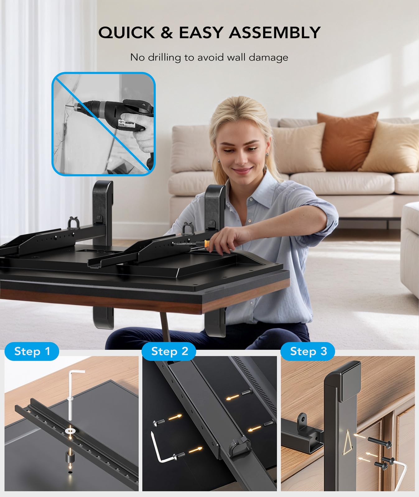 AX WABER Table Top TV Stand with Height Adjustable TV Legs Replacement for Most 37-86 Inch Flat Curved TVs,Steel TV Base Feet Holds up to 150 lbs with Cable Management, Max VESA 800x600mm Black