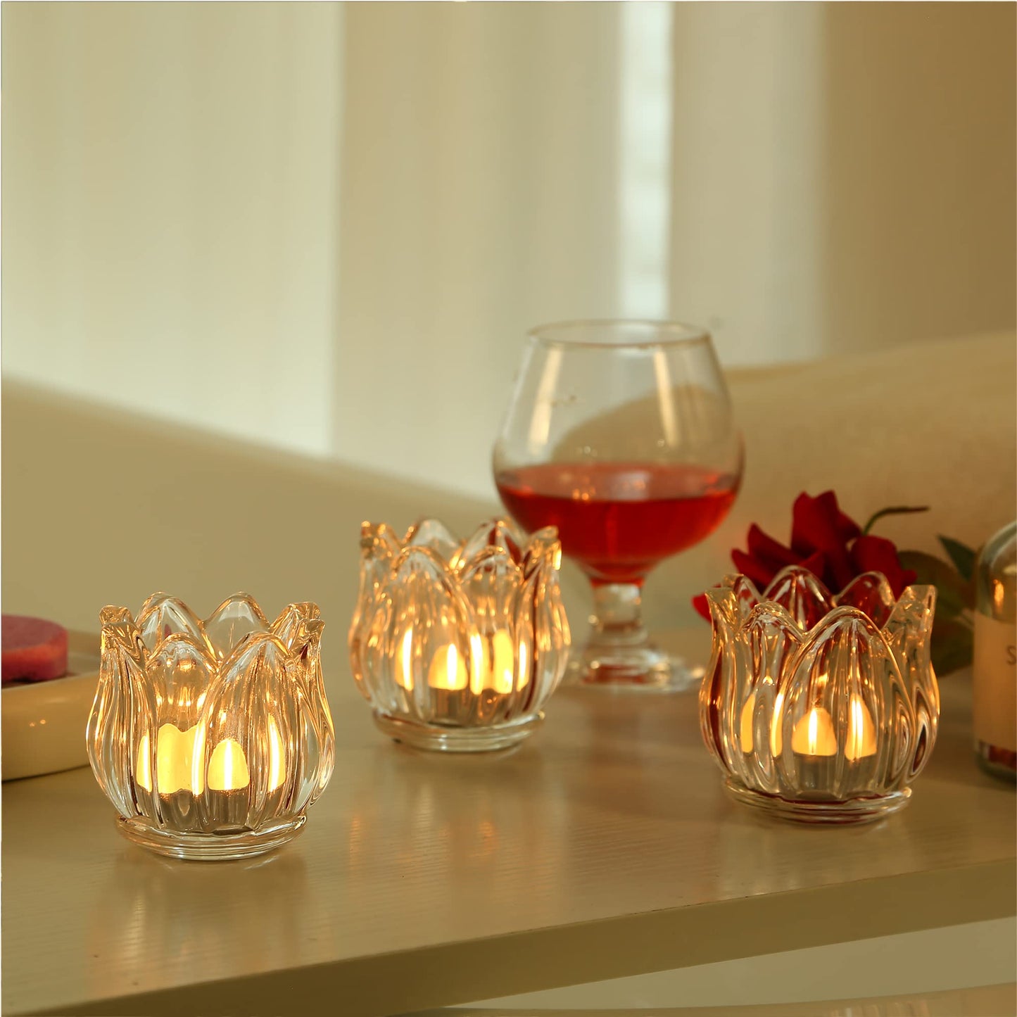 GOLDEAL 24Pcs Votive Candle Holders,Clear Thick Glass Tea Light Candle Holder Bulk,Tealight Candle Jars for Wedding Table Decor,Party Supplies,Bridal Shower,Baby Shower,Tables Centerpieces