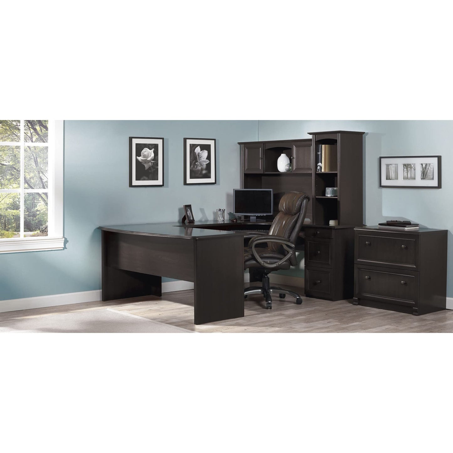 Realspace® Broadstreet 65" W Hutch for U-Shaped Desk, Walnut