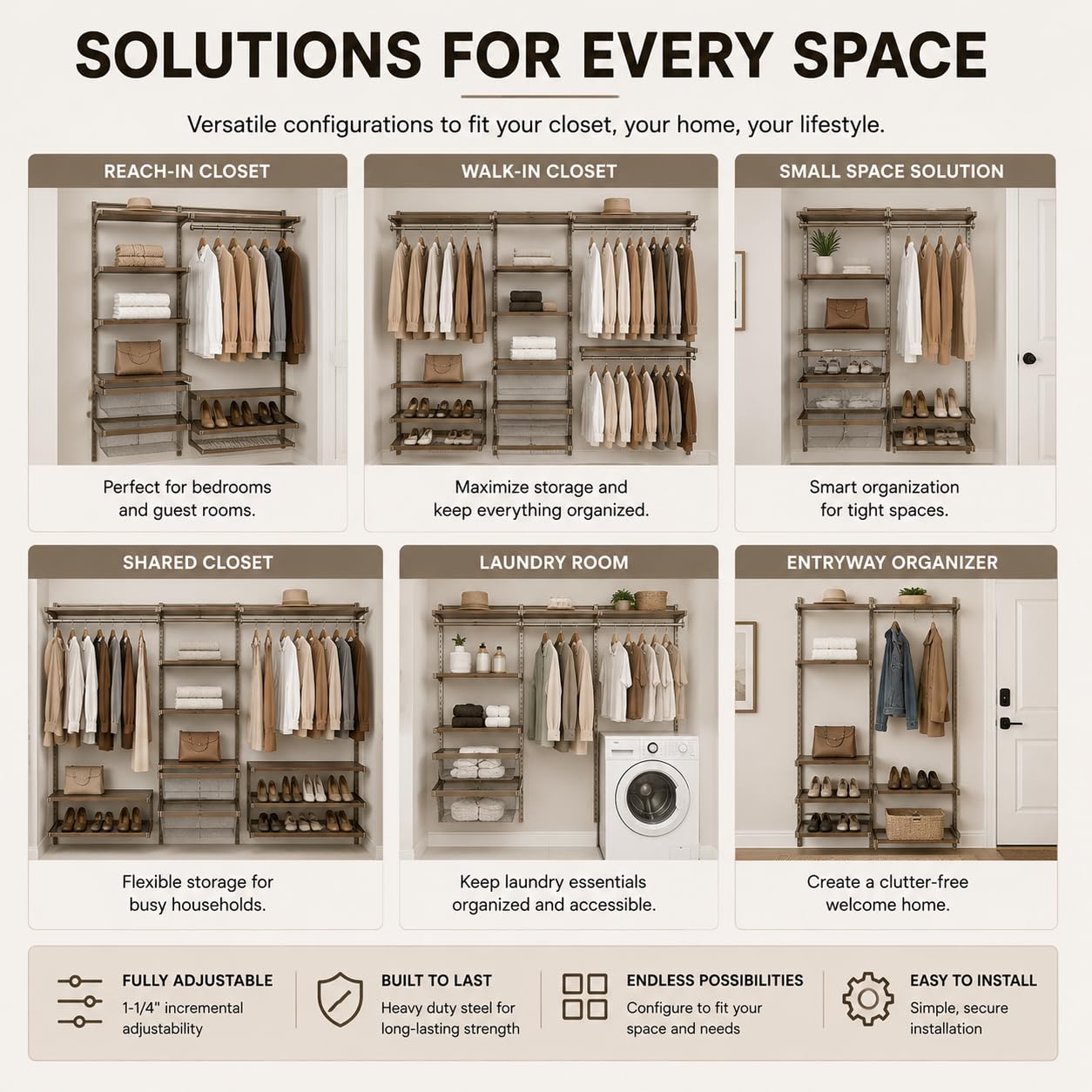 Closet Culture by Knape & Vogt 5.25 in. H x 23.50 in. W x 17.00 in. D Champagne Nickel Shoe Rack Kit for Closet System, 0335-SRK-CN