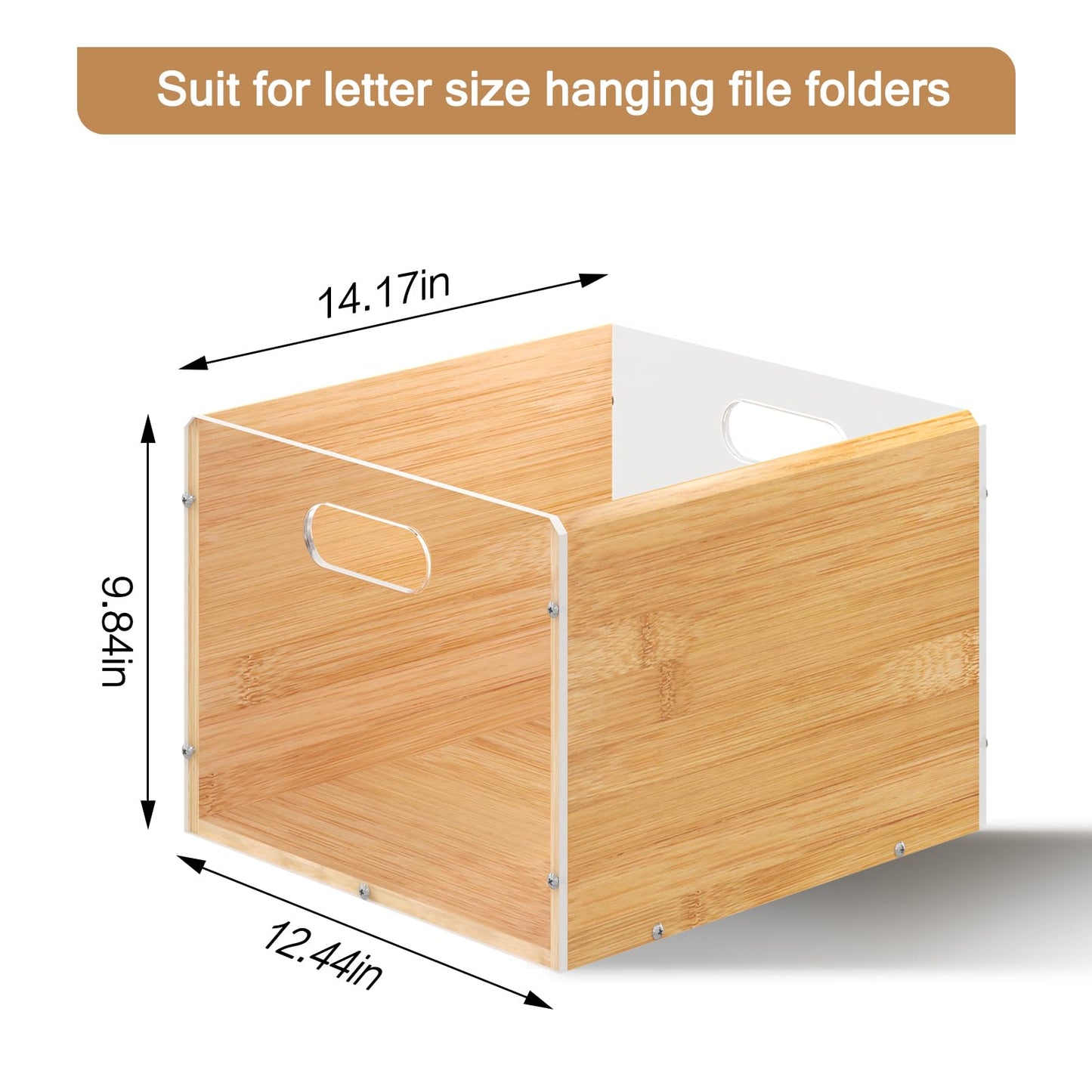 Sbanmao Hanging File Organizer, Clear Acrylic File Box Organizer, Bamboo Filing Box File Crate Organizer Storage Boxes, Portable Filing Folder with Handle for Letter Size