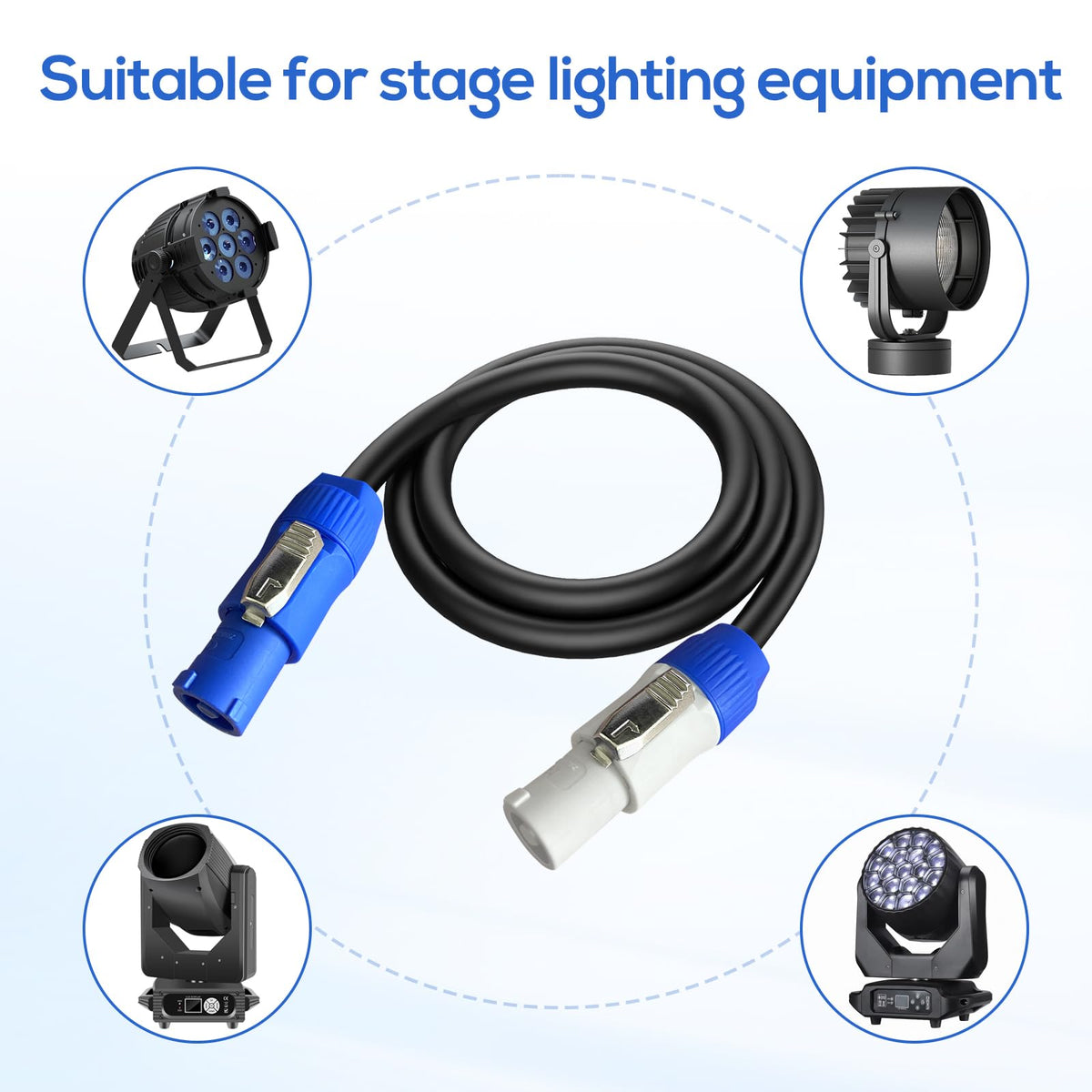 PowerCon Power Cable AC PowerCon Input to Output 12AWG 3 Pin Power Extension Cable for LED Screen Beam Moving Head Light, Stage Light Power,Audio Video Equipment and More-3FT