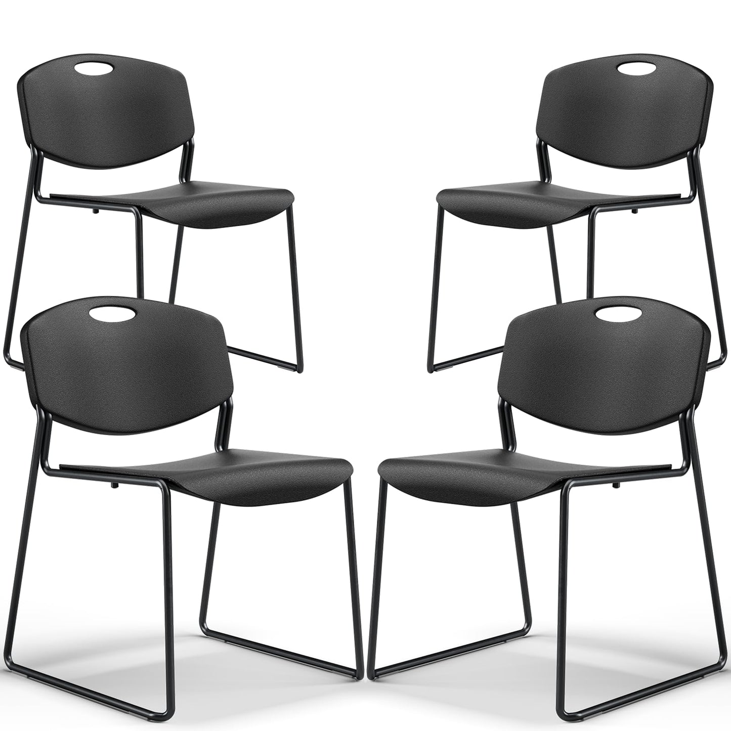 MAKE CHANGES Stacking Chairs Set of 4, Plastic Waiting Room Chair with Sled Base, Stackable Office Guest Reception Chairs No Wheels for Break Rooms and Conference Rooms Black