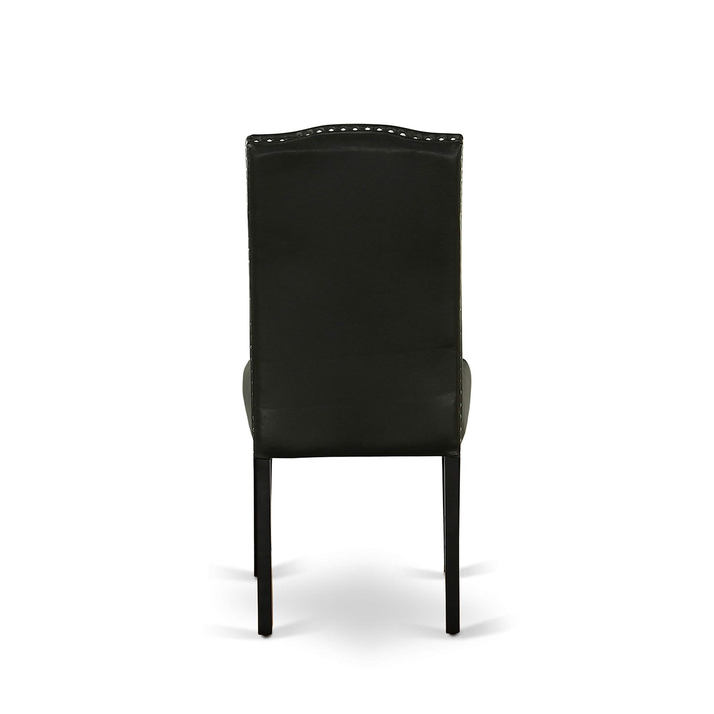East West Furniture ENP1T69 Encinal Parson Dining Room Chairs - Nailhead Trim Black Faux Leather Padded Chairs, Set of 2, Black