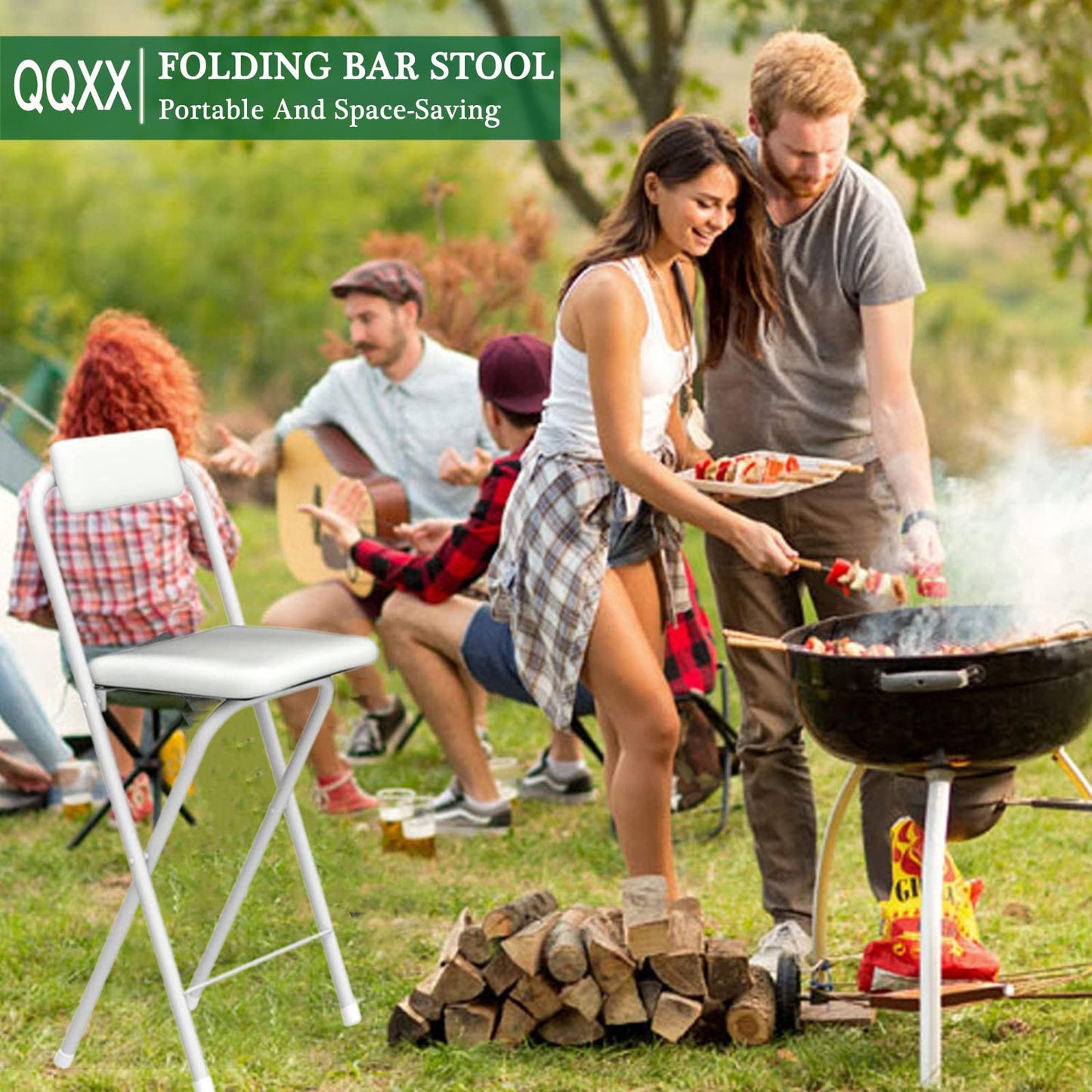Folding Bar,Folding with Back Support & Footrest,Counter Height Padded Seats,Foldable s for Adults Portable,Outdoor,Kitchen,Shop,Cafe(25.5inch seat heightWhite)