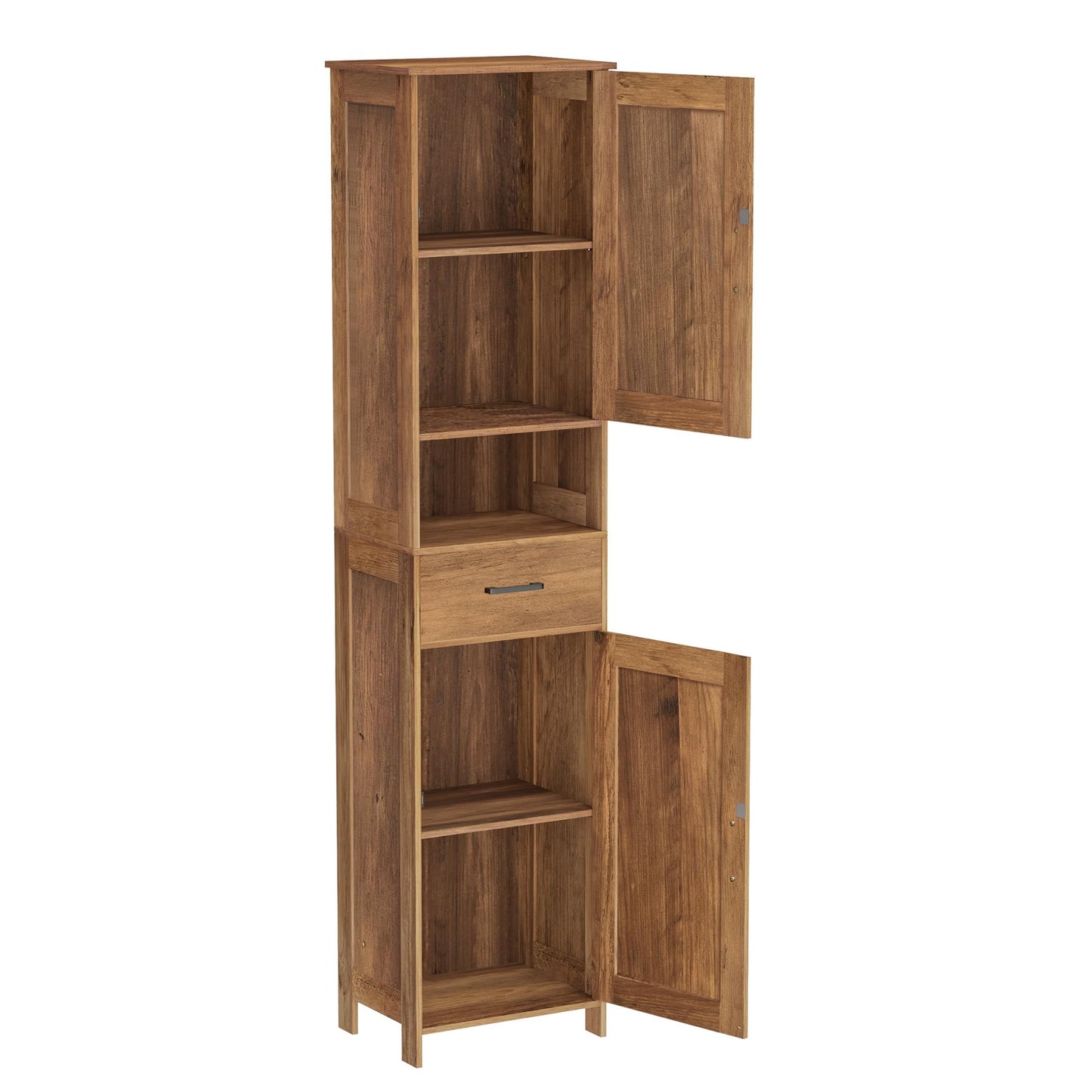 Homhedy 67" H Tall Bathroom Storage Cabinet with 2 Barn Doors and 1 Drawer, Narrow Storage Unit, Adjustable Shelves, Floor Cabinet for Bathroom, Living Room, Entryway, Kitchen, Rustic Walnut, (15.7"W)