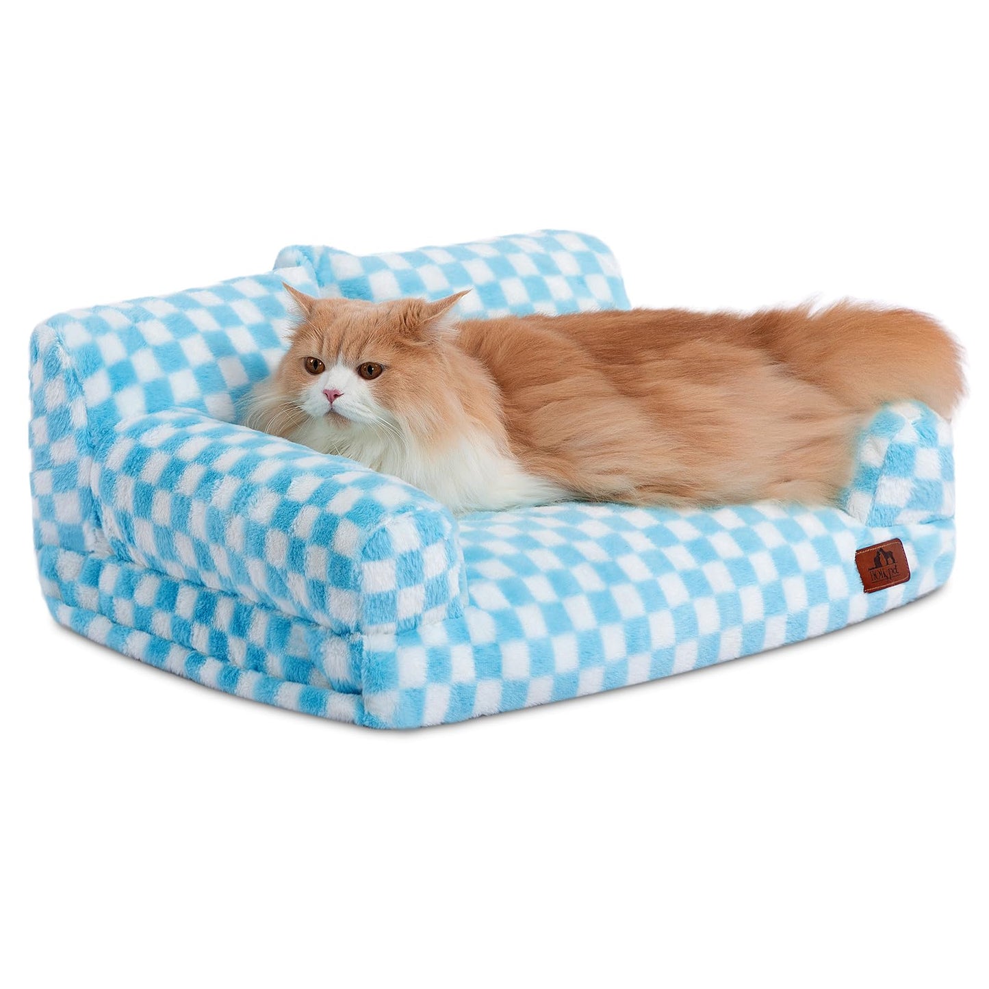 Hollypet Fluffy Dog Cat Bed Pet Couch Beds Plush Soft Warming Washable Puppy Bed for Small Medium Dogs and Large Cats, Blue and White, 24" L x 18" W x 10" Th