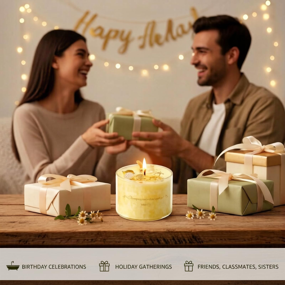 Coytlykne 4oz Crystal Candle with Dried Flower, 2.76x1.97 Inches Herbal Scent Jar Candles, Home Decoration & Heartfelt Present for Women Men (Yellow)