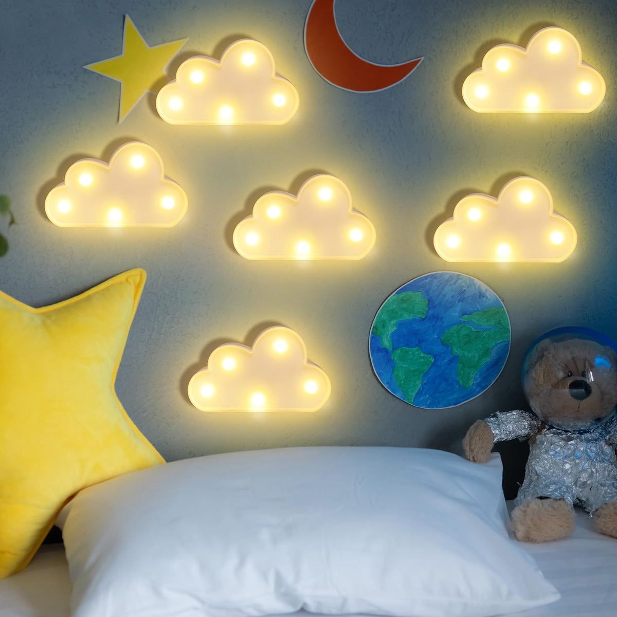 clothmile 6 Pcs LED Cloud Night Light Can Be Hung On The Wall Kids Room Room Light, Suitable for Birthday Party Holiday Decoration Baby Room Nursery Decoration (Clound-6pcs)