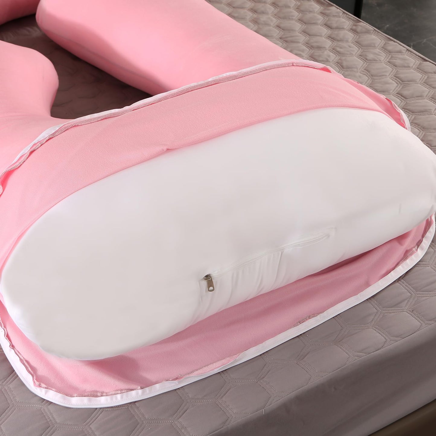 BATTOP Pregnancy Pillows for Sleeping- U Shaped Full Body Maternity Pillow, Pregnancy Pillow for Side Sleepers with Removable Cover, Supports Back, Hips, Belly & Legs (Pale Pink)