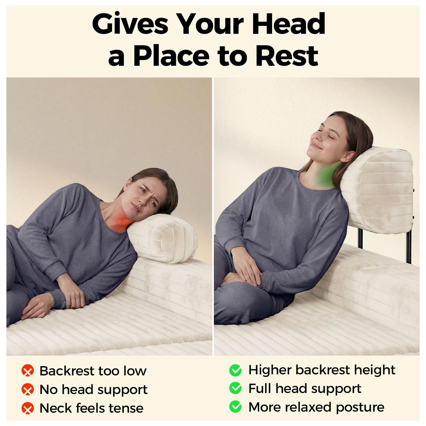 CAMMOO Couch Headrest Extender, 3 Pack Beige Corduroy