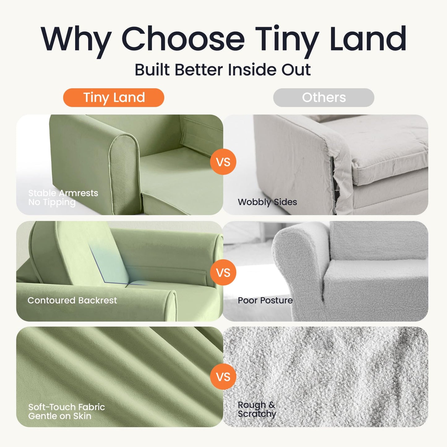 Tiny Land 2-in-1 Foldable Kids Couch with Pockets – Soft Thick Toddler Sofa, Convertible Kids Chair for Playroom, Bedroom or Living Room, Gift for Boys & Girls(Green)