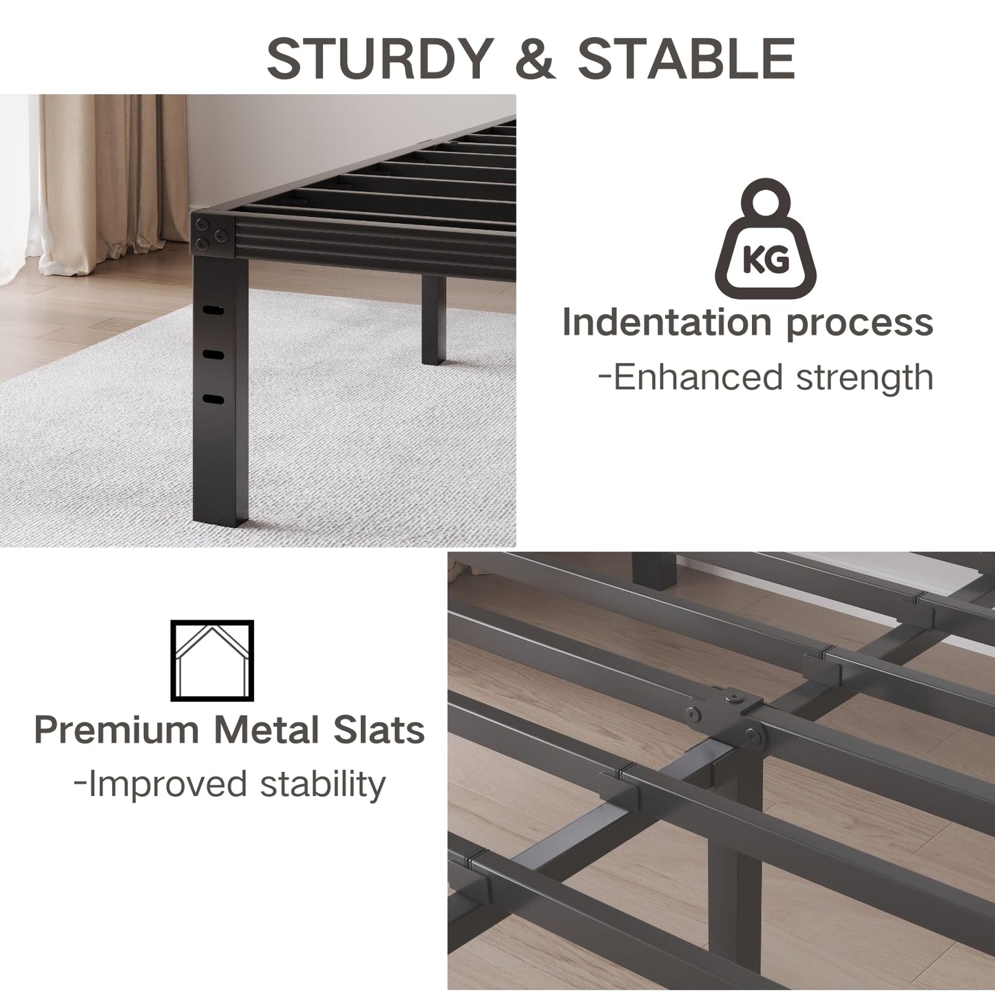COMASACH Twin XL Bed Frame 18 Inch Tall Metal Steel Slats with Heavy Duty Support for Mattress, No Box Spring Needed,Noise-Free,Easy Assembly