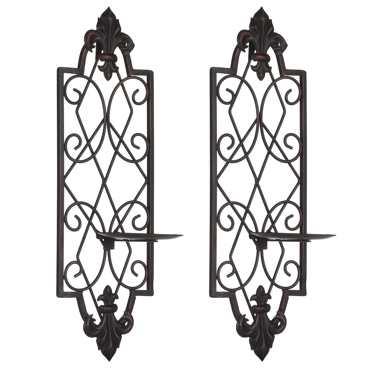 GUSUWOD Set of 2 Metal Wall Sconce Candle Holders, Fleur De Lis Detailed