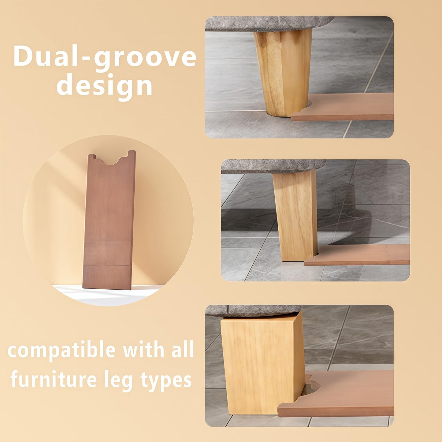 Couch Wall Spacer ，Brown Bamboo Wall Protector from Furniture，Adjustable Wood Guards for Outlets and Curtains, Anti-Scratch Couch Stoppers for Sofa, Bed, 2 Sets 6 Pieces