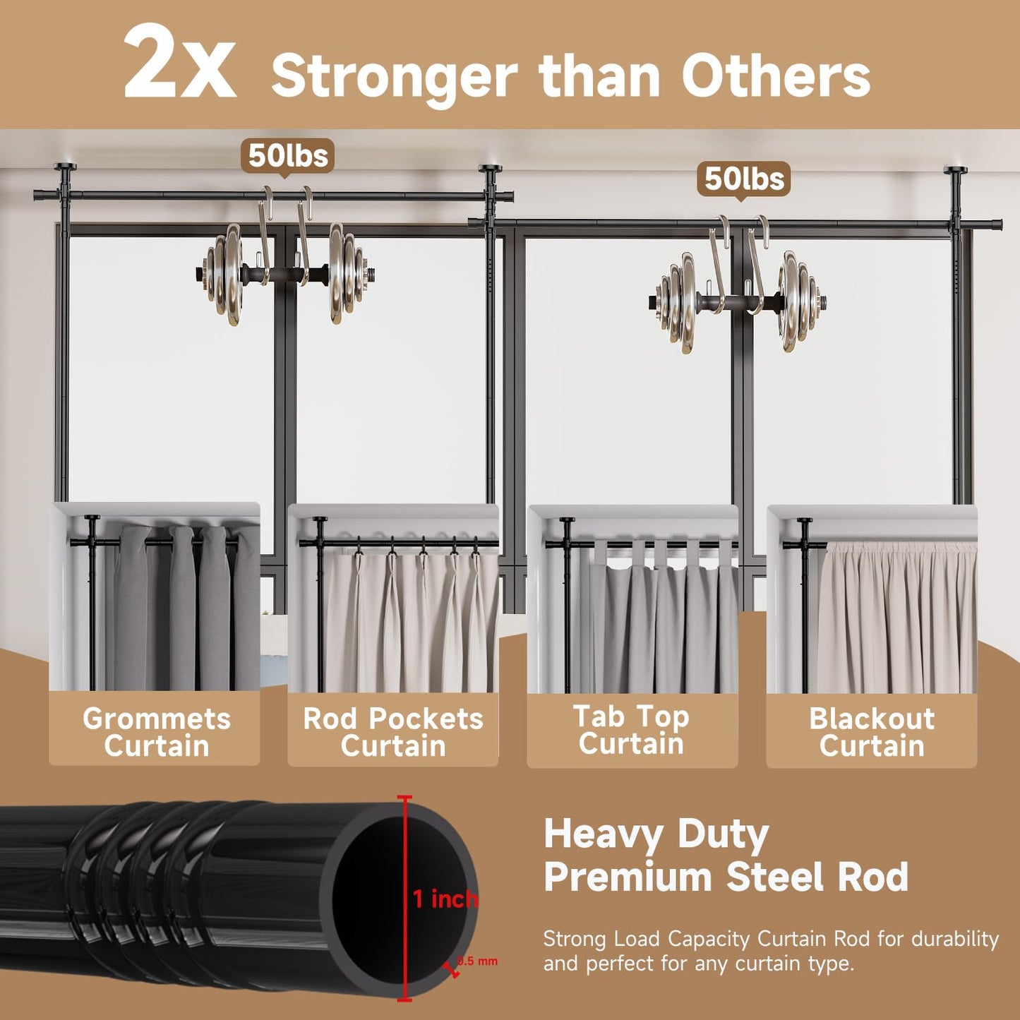 Room Divider for Room Separation (43-145in W), Curtain Rods No Drilling for Bedroom, Freestanding Room Divider Panel Tension Rod, Wall Divider Privacy Screen Partition for Space Separator, Drill Free