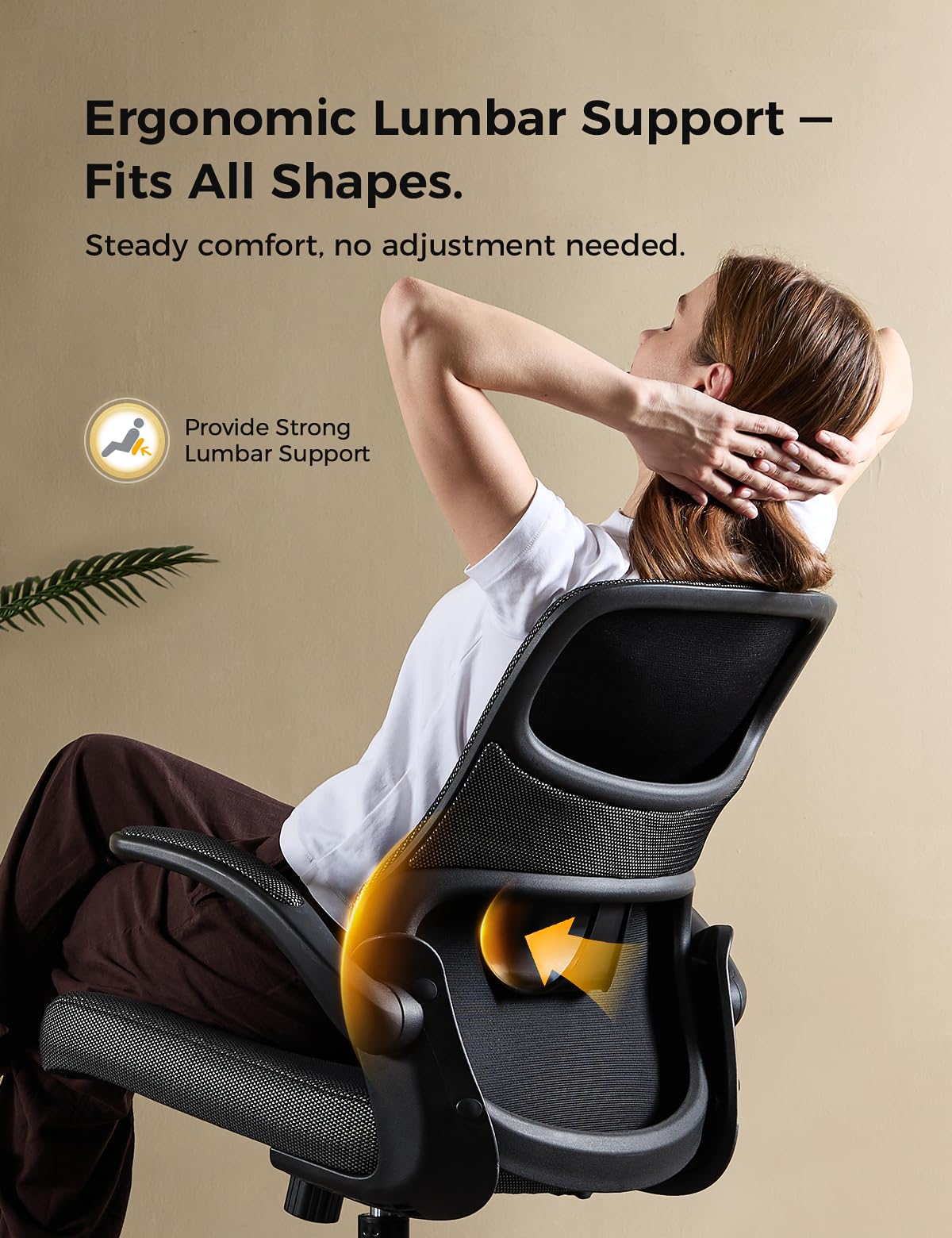 Deroavixe Office Chair, Mesh Ergonomic Desk Chairs, Comfy Computer Gaming Chair with Adjustable Height & Flip-up Armrest, Lumbar Support & Swivel Function for Home Office (Black)