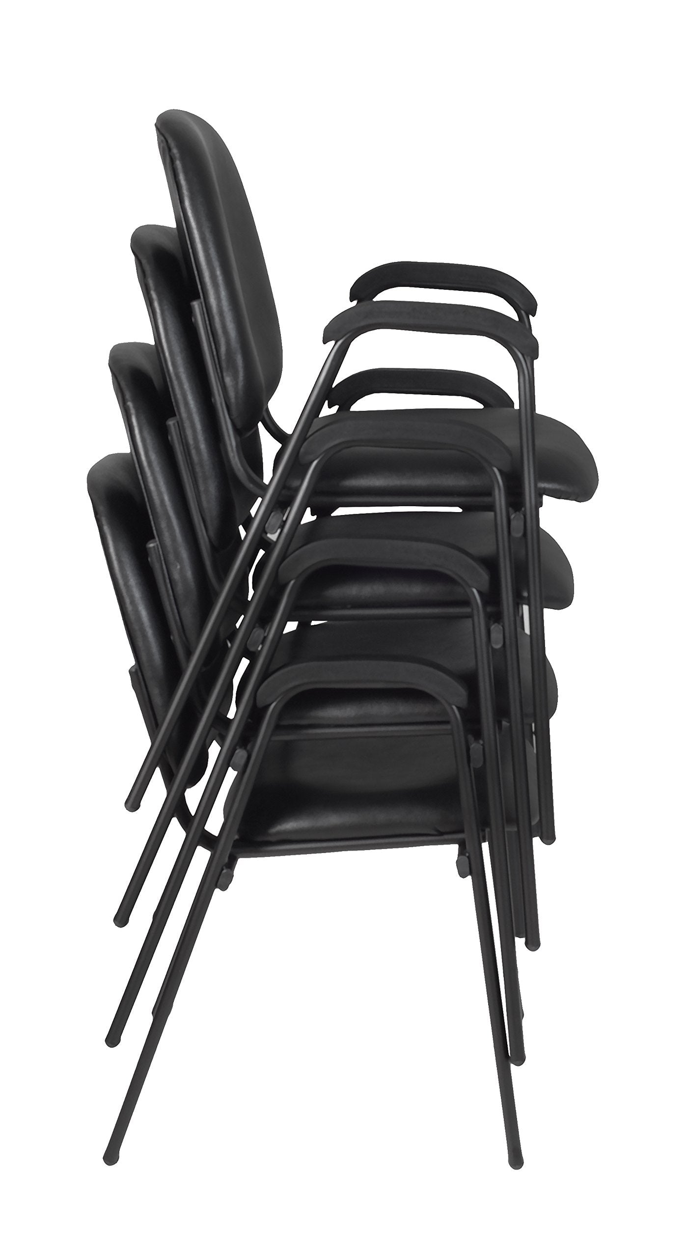 Romig Ace Vinyl Guest Stacking Chair with Arms, Durable and Comfortable Upholstery, Sturdy Steel Frame, Stackable Design for Office, Reception, and Conference Areas - Midnight Black (4 Pack)