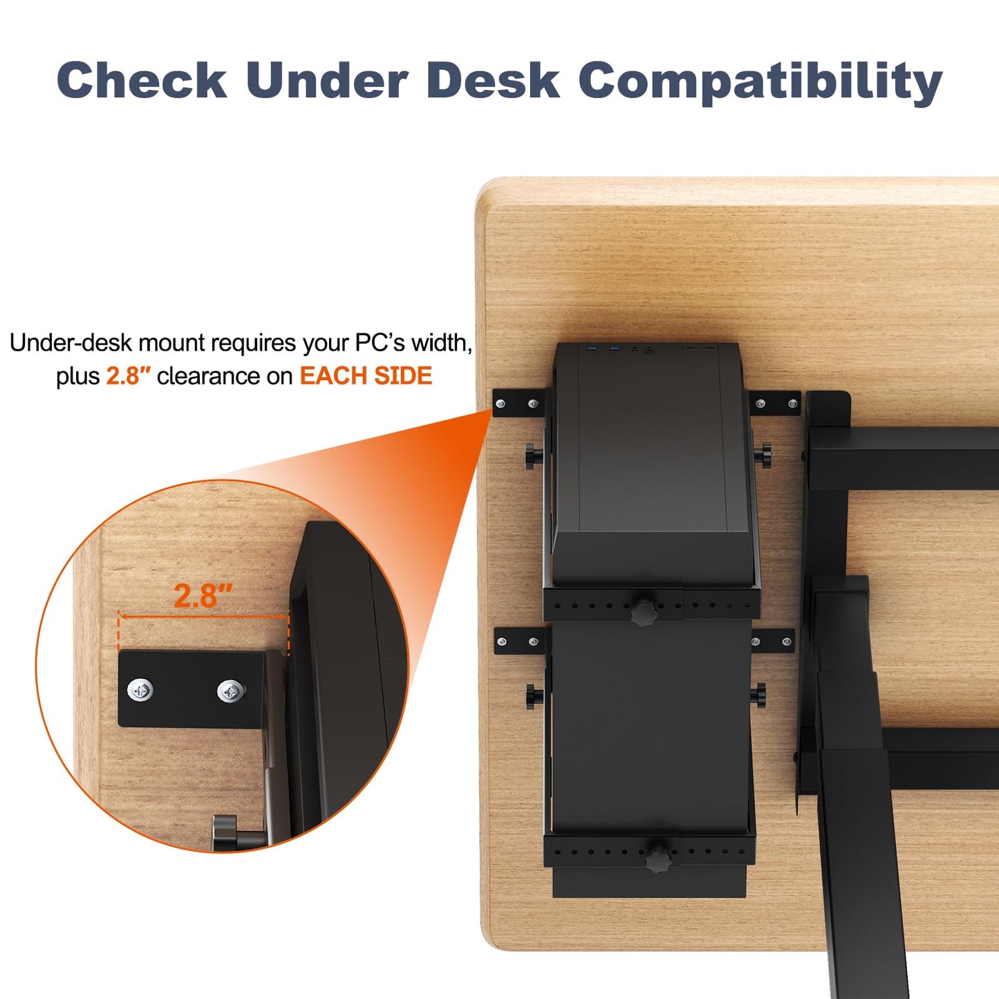 PUTORSEN Under Desk PC Mount for Mid/Mini-Tower Cases - Vertical/Horizontal CPU Holder up to 77 lbs, Space-Saving Computer Rack for ATX/Micro-ATX/Mini-ITX (Black)