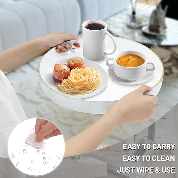 MAONAME White Decorative Tray for Coffee Table, Modern Round Serving Tray