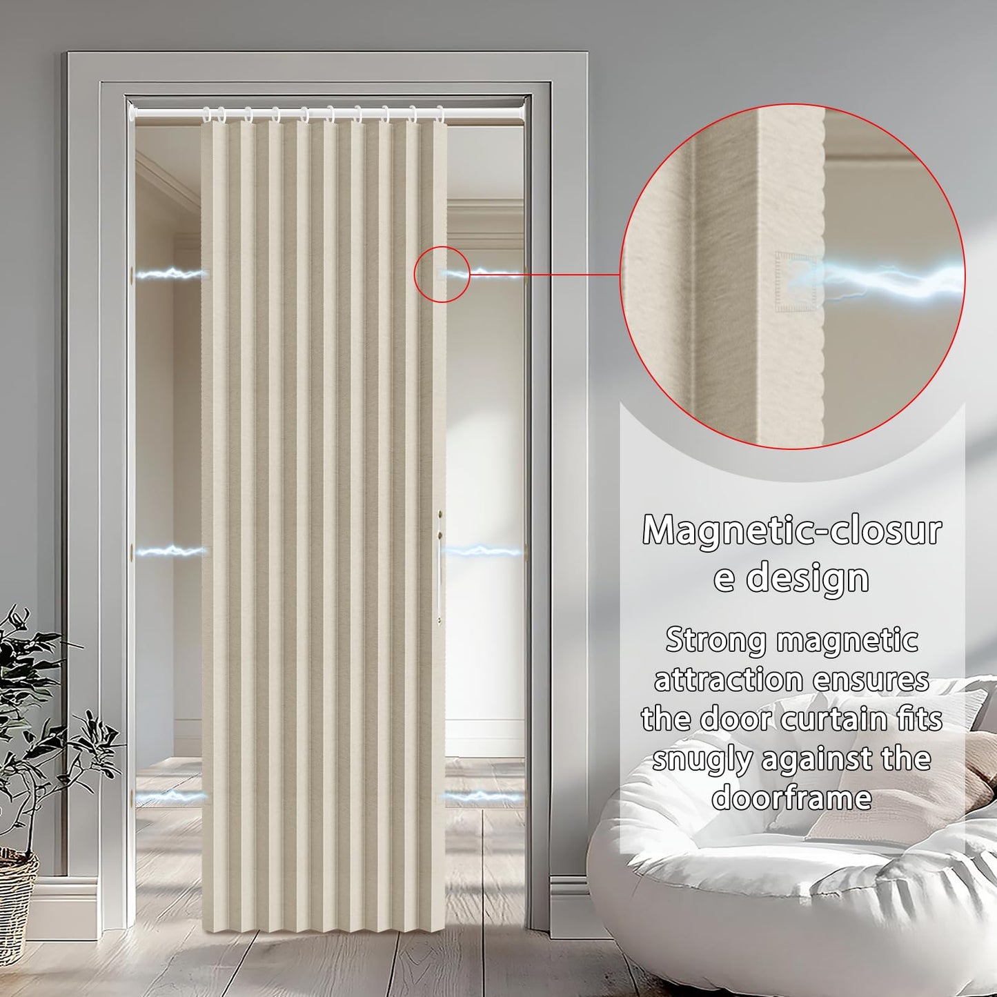Jilron Accordion Door Curtain Set - 100% Blackout, with Curtain Rod Included, for Bedroom Privacy Protection (Off white-43 W x 78" L+Rod)