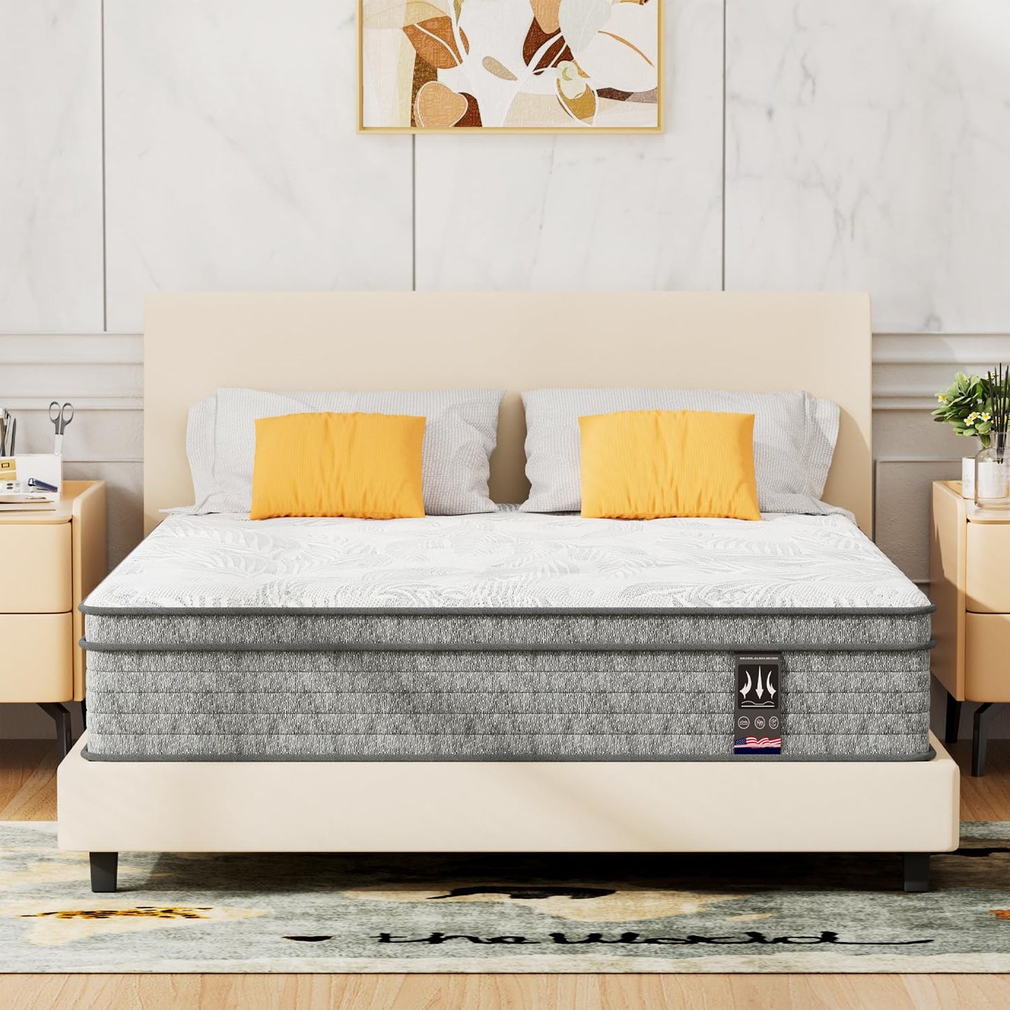 6V-Sermmoo California King Mattress, 14 Inch Hybrid California King Size Mattress in a Box, Pocket Spring and Memory Foam, Motion Isolation, Edge Support, Medium Firm, CertiPUR-US
