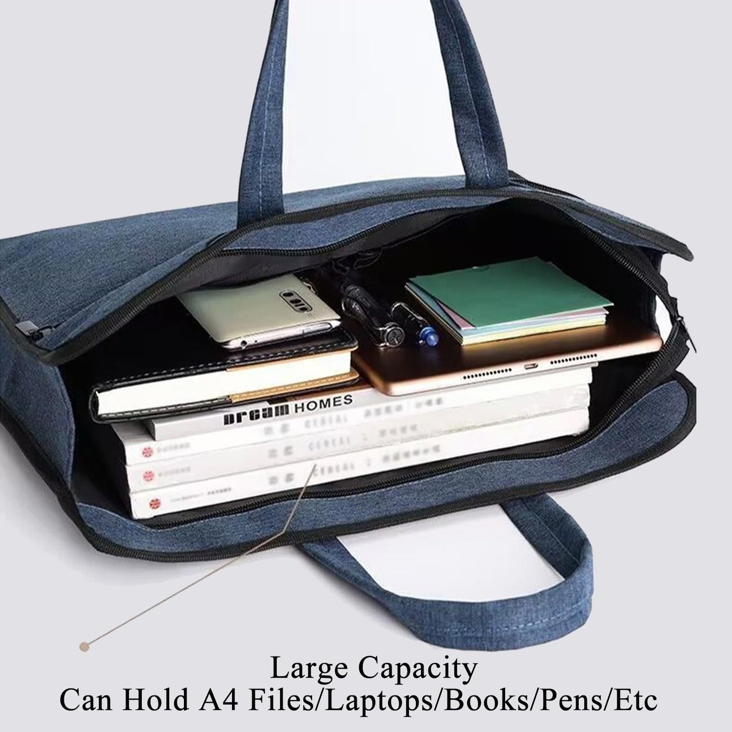 Oxford Zipper Document Bag Portable Document Pouch File Holder Bag for Carry Case Paper Books Laptop Files Carrier (Blue)