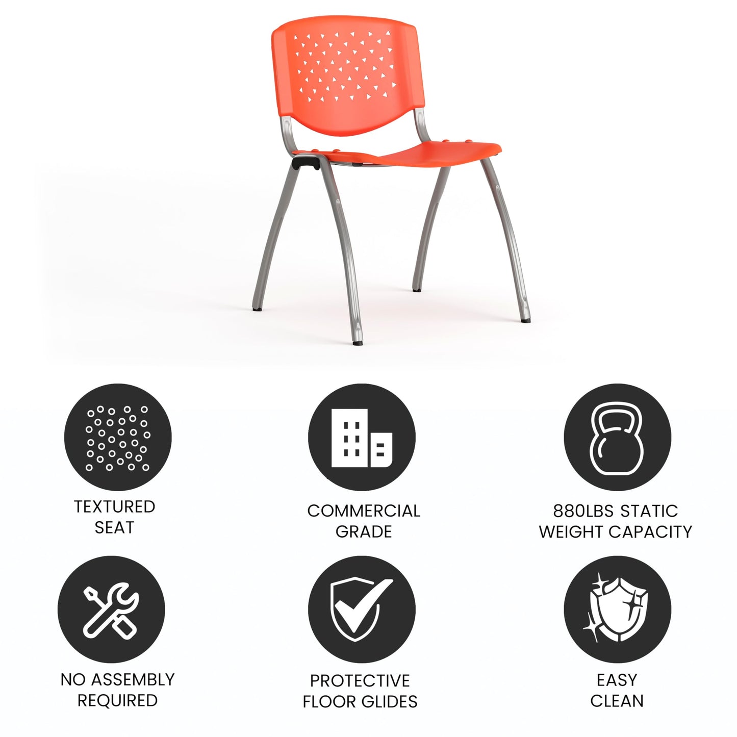 Flash Furniture HERCULES Series 880 lb. Capacity Orange Plastic Stack Chair with Titanium Gray Powder Coated Frame