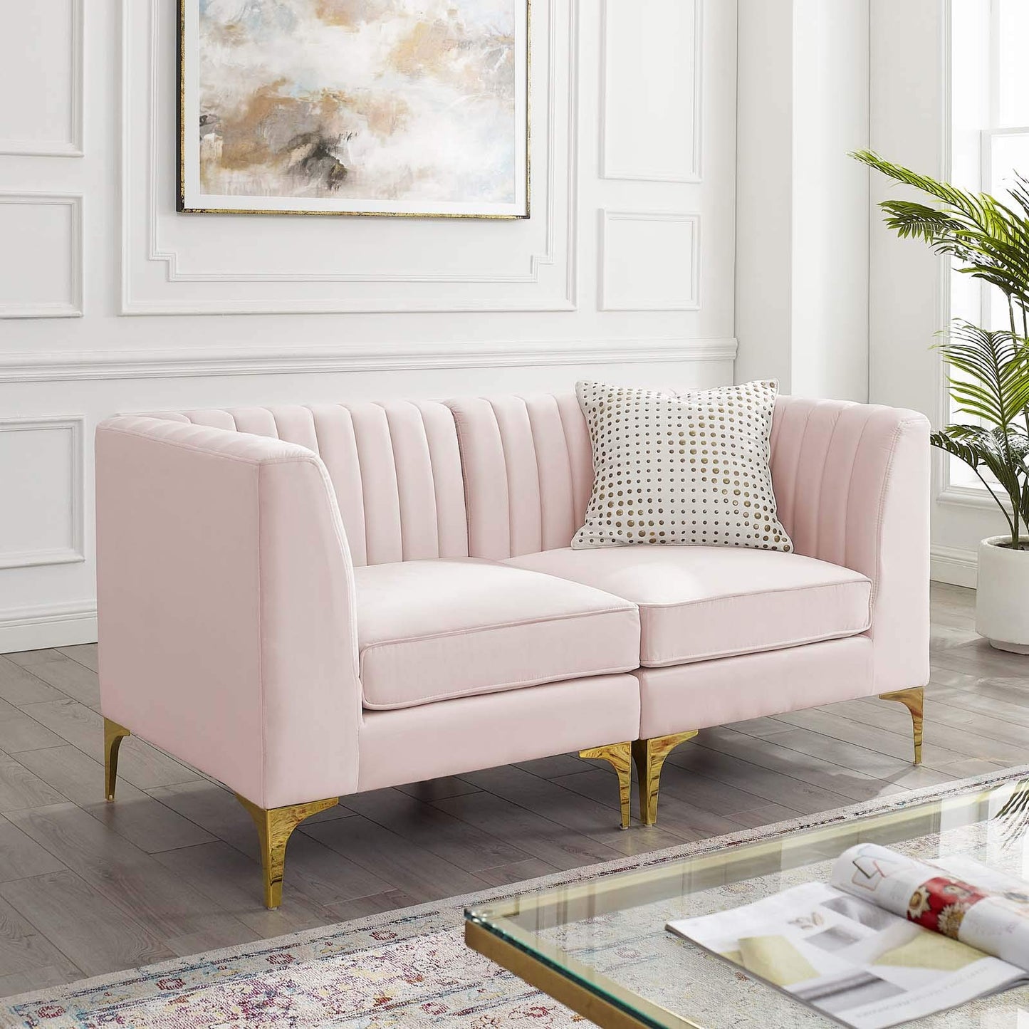 Modway EEI-4346-PNK Triumph Channel Tufted Performance Velvet Loveseat, Pink