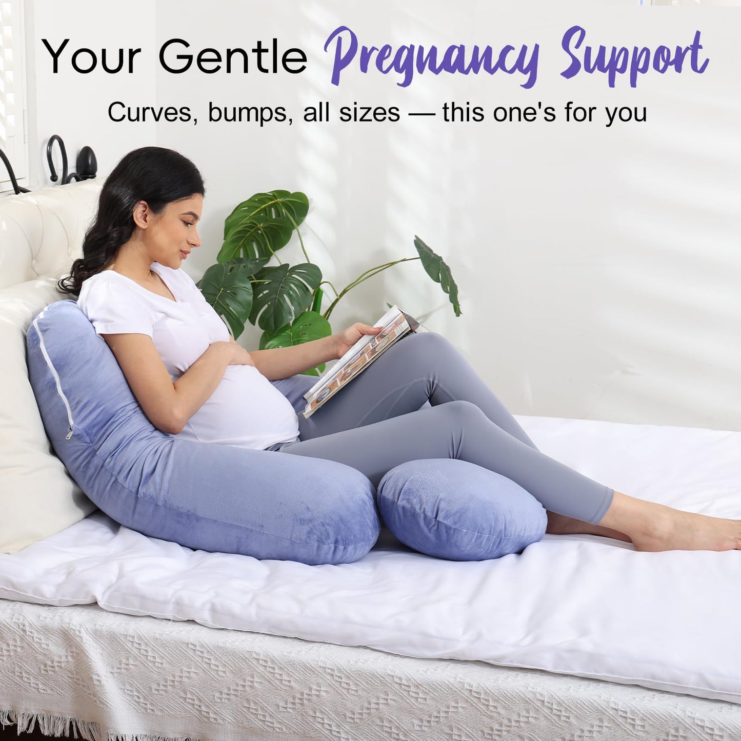 EZMOM Pregnancy Pillow for Sleeping, Soft 57“ Full Body Maternity Pillow, U Shaped with Removable Washable Cover, Support for Back, Belly, Leg, Hip, Neck & Shoulder, Purple