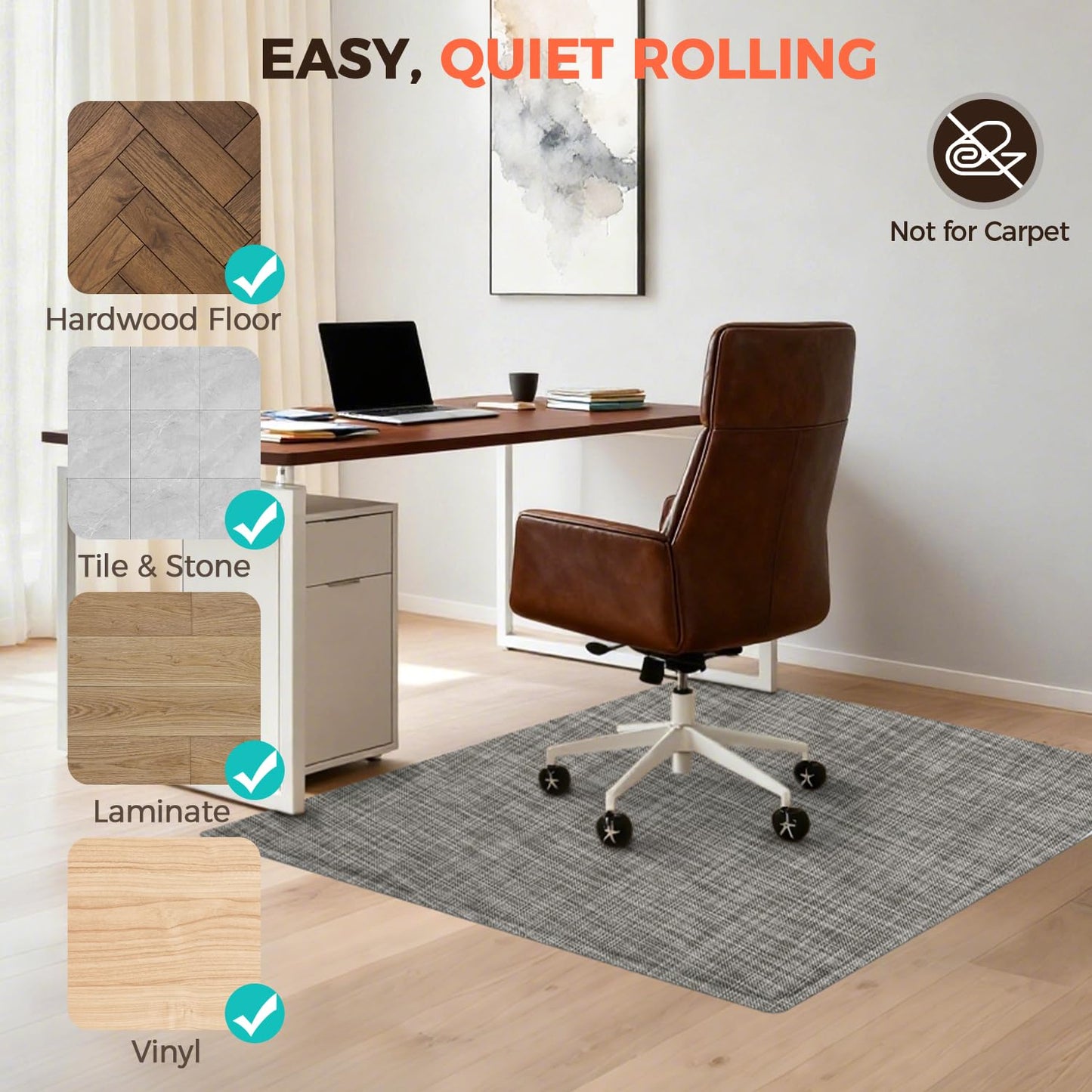BAGAIL Office Chair Mat for Hardwood Floor, 35"x47" Heavy Duty Computer Chair Mat - Fast Flat & Smooth Glide - Non-Slip Desk Chair Floor Protector for Home Office - Brown
