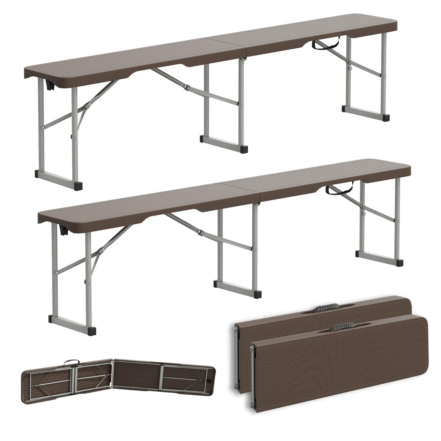 Candockway 6ft Plastic Folding Bench with Carrying Handle & Lock, Portable Outdoor Bench in Garden Picnic Camping Dining Party Seat, Waterproof Bench for Soccer Activities, Ratten Patterned(2 Pack)