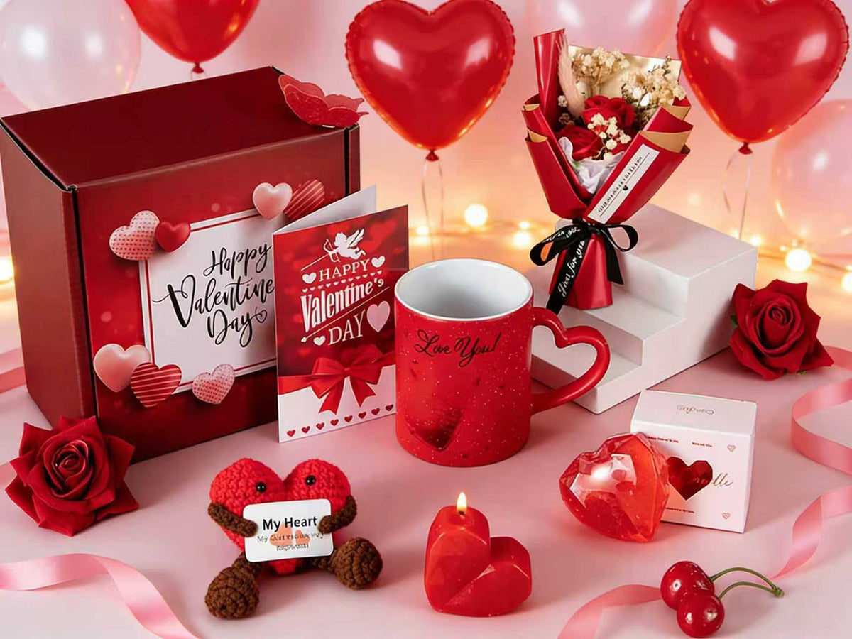 Valentine's Day Gifts for Wife Girlfriend Lover Her Women, Love You Romantic Red Gifts Set, Wedding & Engagement Gift Basket, Unique Present for Wedding Engagement Anniversary Bulk Box Set 12 oz Mug