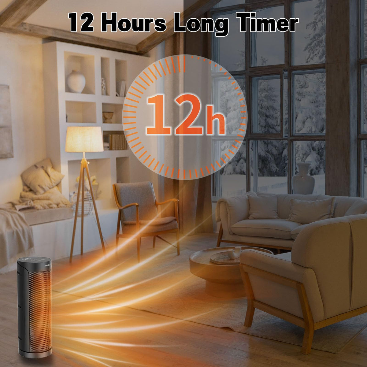 Portable Space Heater for Indoor Use with Remote - QOWETU 70° Oscillating Electric Heater, 17 Inchs, 12H Timer, 1500W Quiet PTC Ceramic Heating with Thermostat, Fast Safety Heat for Home, Bedroom