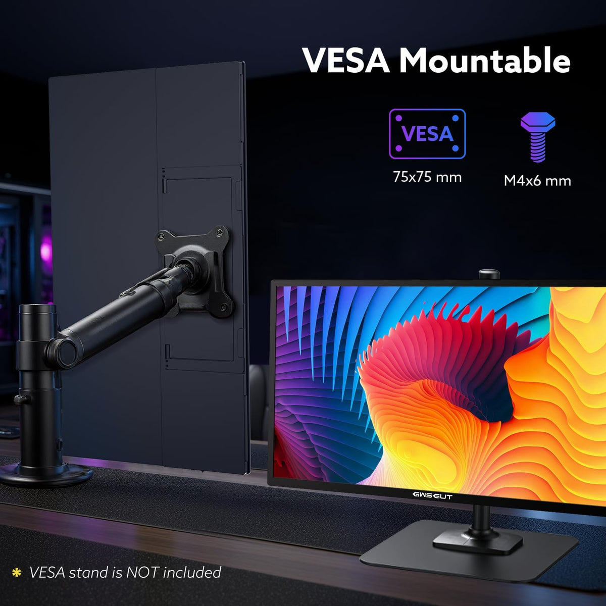 GWSGUT 23.8'' Portable Monitor 2.5K 180Hz QHD 1440p, VESA USB-C HDMI Laptop Screen Extender, Built-in Stand Speakers for Laptop Mac PS4/5 Xbox Switch