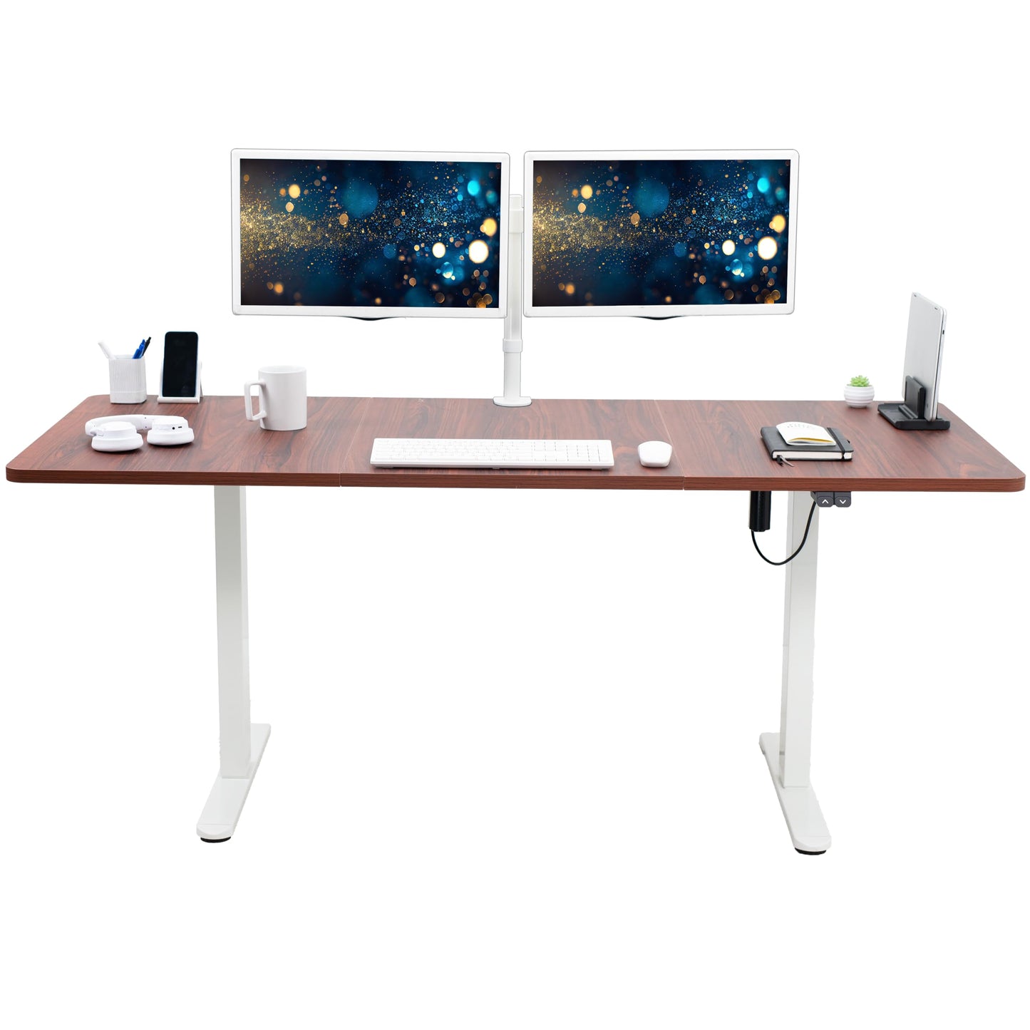 VIVO Electric 71 x 30 inch Stand Up Desk, Height Adjustable, Dark Walnut Top White Frame, Home and Office Furniture Sets, DESK-KIT-0W7D